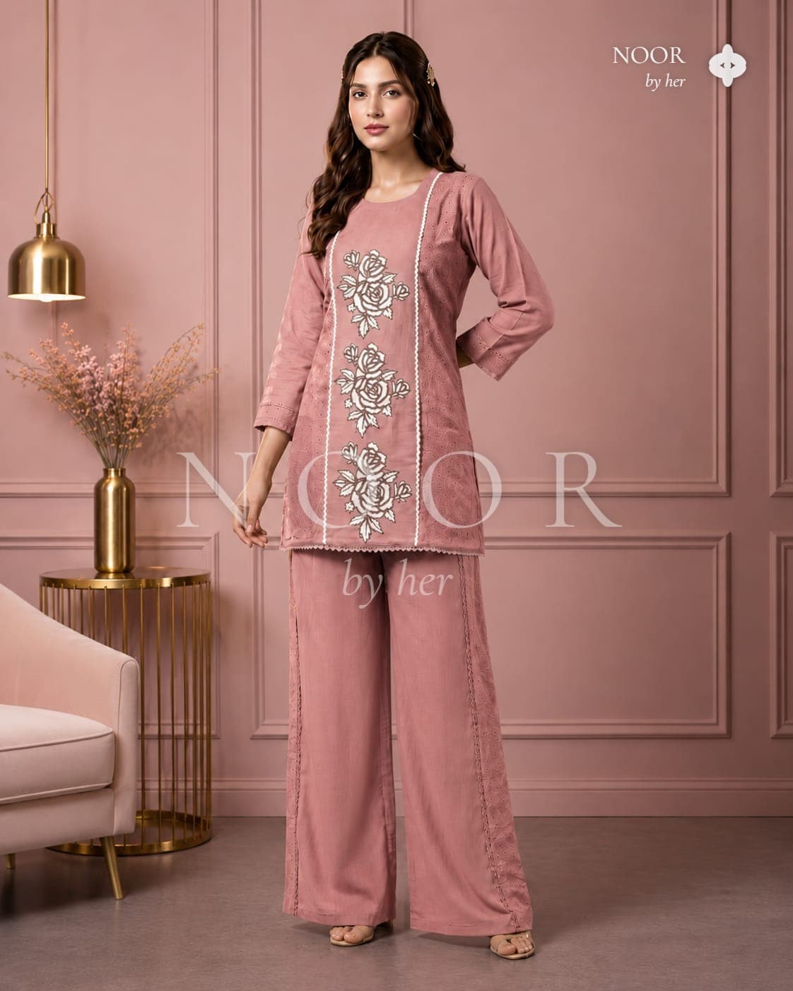 Rosewood Bloom Embroidered Co-ord Set