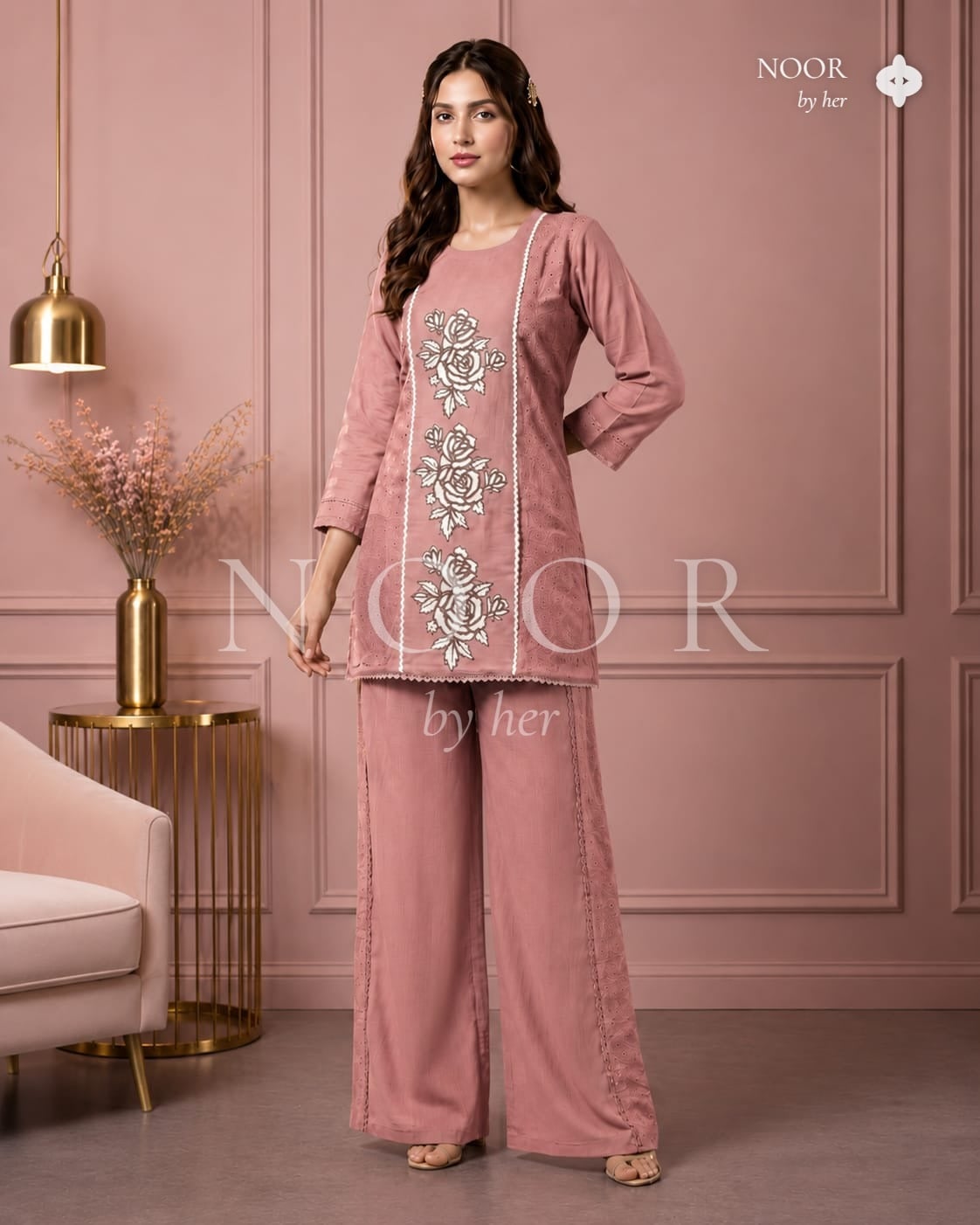 Rosewood Bloom Embroidered Co-ord Set