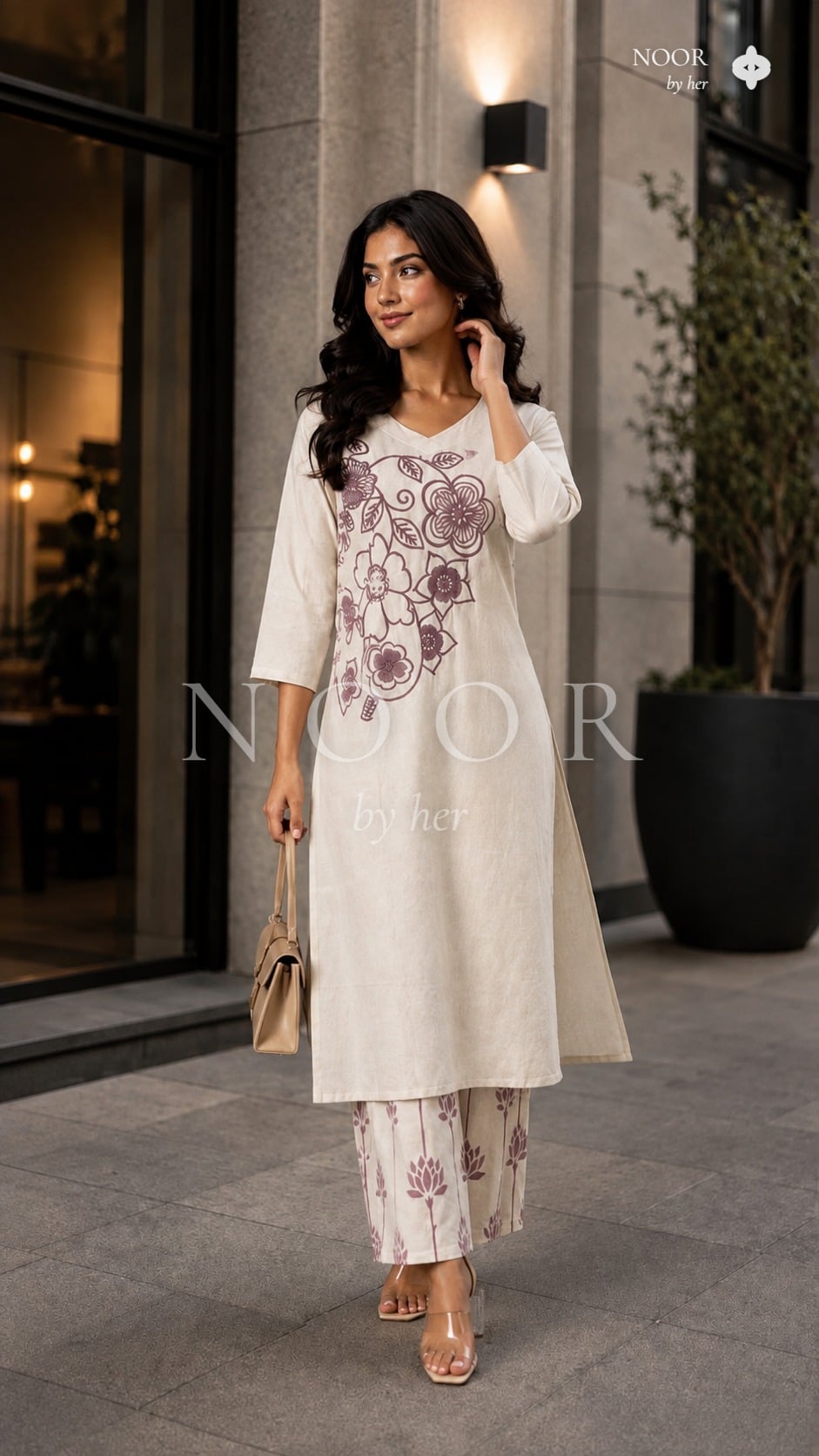Ivory Bloom Printed Kurta Palazzo Set
