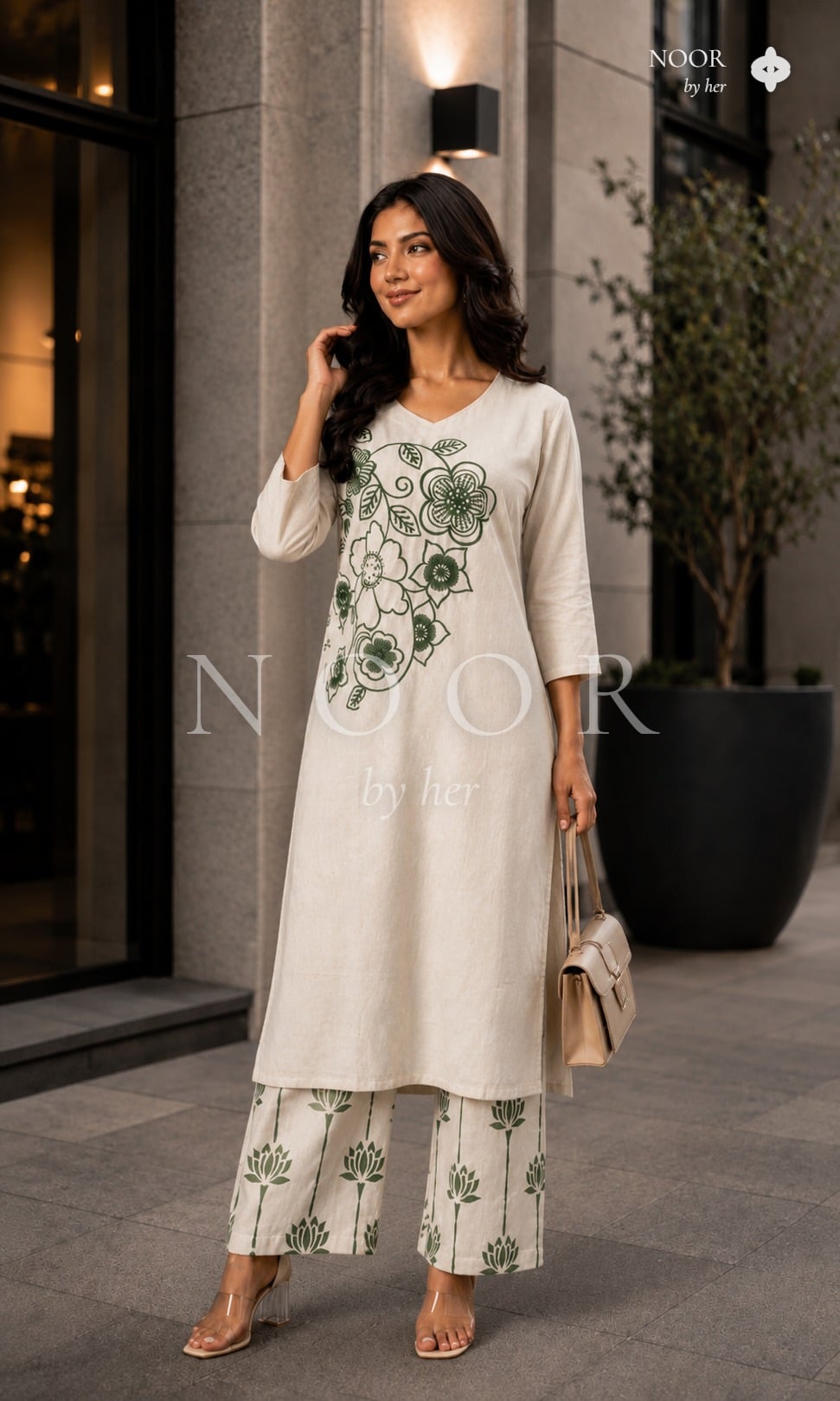 Ivory Meadow Floral Kurta Palazzo Set