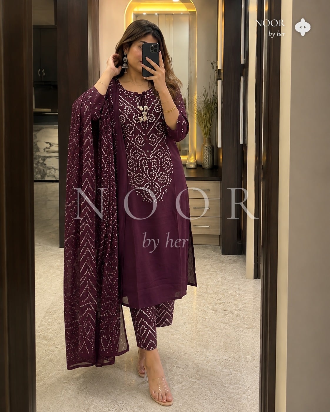 Plum Bandhani Bloom Embroidered Suit Set