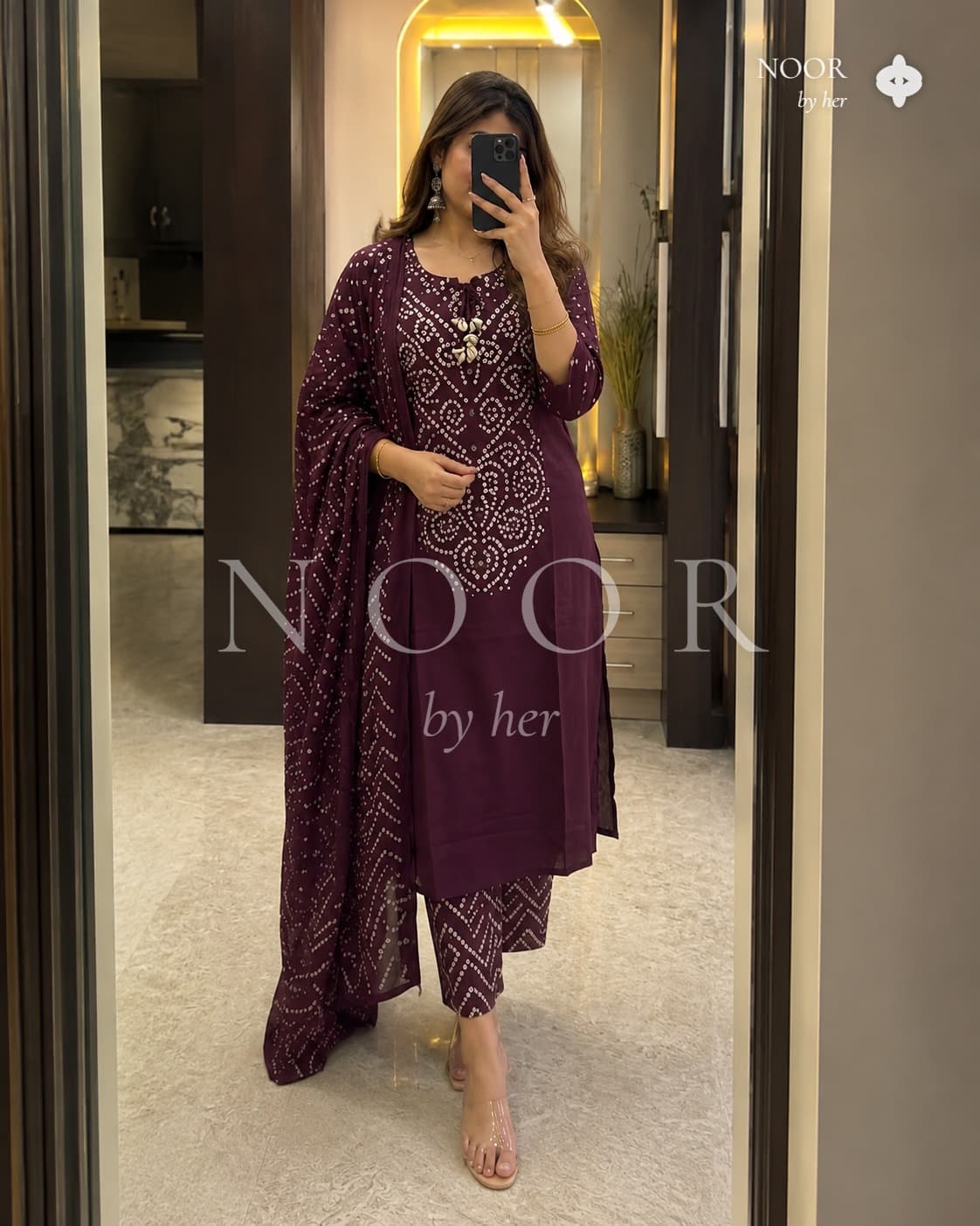 Plum Bandhani Bloom Embroidered Suit Set