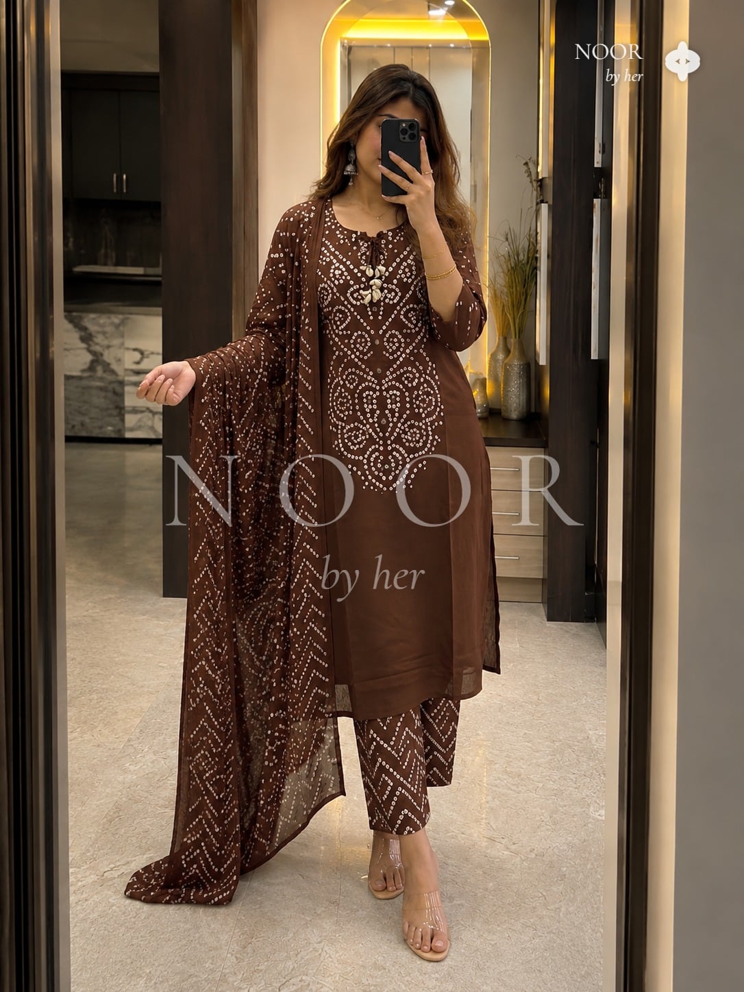 Chocolate Bandhani Bloom Suit Set