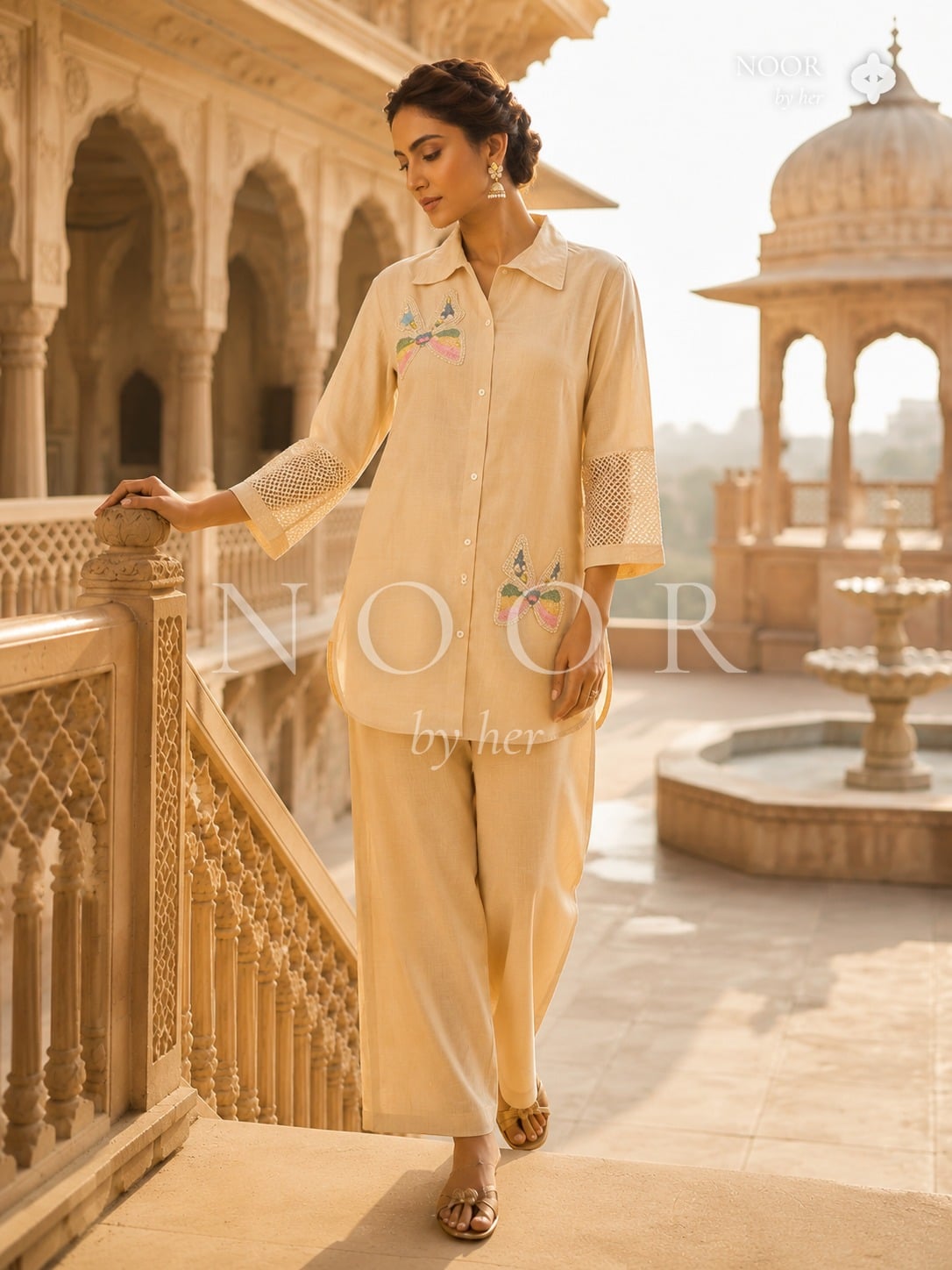 Butterfly Bloom Beige Co-ord Set